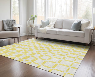 Piper Looms Chantille Squares ACN871 Yellow Machine Washable Area Rug Lifestyle Image Feature