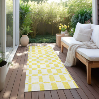 Piper Looms Chantille Squares ACN871 Yellow Machine Washable Area Rug Runner Outdoor Lifestyle Image Feature