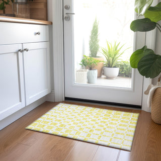 Piper Looms Chantille Squares ACN871 Yellow Machine Washable Area Rug Scatter Lifestyle Image Feature