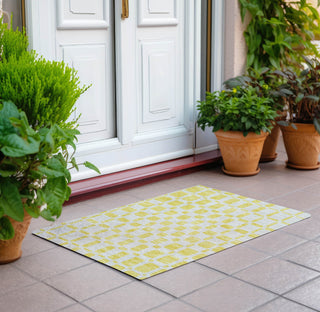 Piper Looms Chantille Squares ACN871 Yellow Machine Washable Area Rug Scatter Outdoor Lifestyle Image Feature