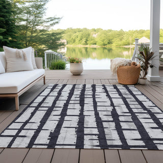 Piper Looms Chantille Stripes ACN872 Black Machine Washable Area Rug Outdoor Lifestyle Image Feature