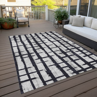 Piper Looms Chantille Stripes ACN872 Black Machine Washable Area Rug Outdoor Lifestyle Image Feature
