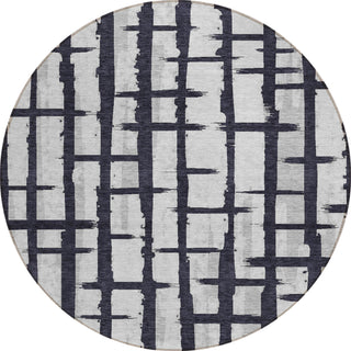 Piper Looms Chantille Stripes ACN872 Black Machine Washable Area Rug Round Main Image