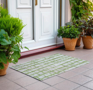 Piper Looms Chantille Stripes ACN872 Green Machine Washable Area Rug Scatter Outdoor Lifestyle Image Feature