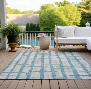 Piper Looms Chantille Stripes ACN872 Sky Machine Washable Area Rug Outdoor Lifestyle Image Feature