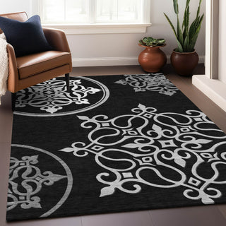 Piper Looms Chantille Scrolls ACN874 Black Machine Washable Area Rug Lifestyle Image Feature