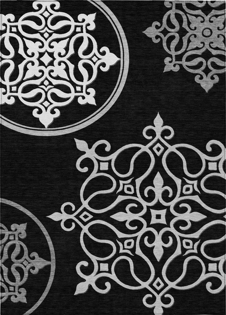 Piper Looms Chantille Scrolls ACN874 Black Machine Washable Area Rug main image