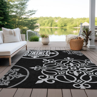 Piper Looms Chantille Scrolls ACN874 Black Machine Washable Area Rug Outdoor Lifestyle Image Feature