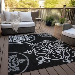 Piper Looms Chantille Scrolls ACN874 Black Machine Washable Area Rug Outdoor Lifestyle Image Feature