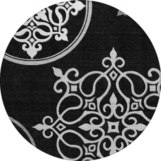 Piper Looms Chantille Scrolls ACN874 Black Machine Washable Area Rug Round Main Image
