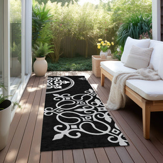Piper Looms Chantille Scrolls ACN874 Black Machine Washable Area Rug Runner Outdoor Lifestyle Image Feature