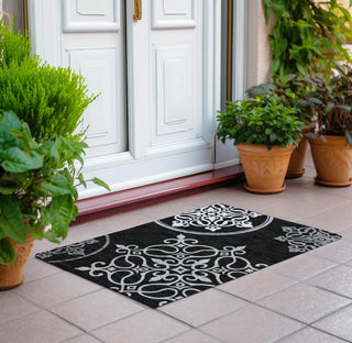 Piper Looms Chantille Scrolls ACN874 Black Machine Washable Area Rug Scatter Outdoor Lifestyle Image Feature