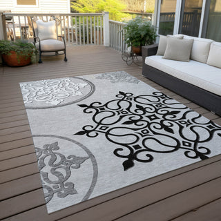 Piper Looms Chantille Scrolls ACN874 Gray Machine Washable Area Rug Outdoor Lifestyle Image Feature