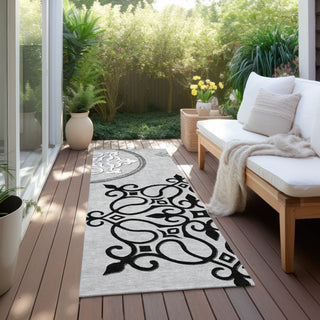 Piper Looms Chantille Scrolls ACN874 Gray Machine Washable Area Rug Runner Outdoor Lifestyle Image Feature