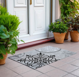 Piper Looms Chantille Scrolls ACN874 Gray Machine Washable Area Rug Scatter Outdoor Lifestyle Image Feature