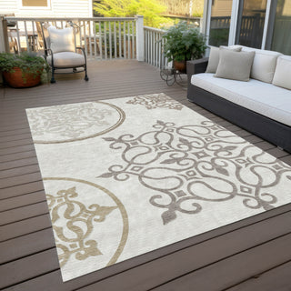 Piper Looms Chantille Scrolls ACN874 Ivory Machine Washable Area Rug Outdoor Lifestyle Image Feature