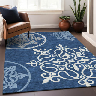 Piper Looms Chantille Scrolls ACN874 Navy Machine Washable Area Rug Lifestyle Image Feature