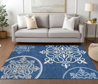 Piper Looms Chantille Scrolls ACN874 Navy Machine Washable Area Rug Lifestyle Image Feature