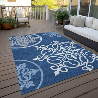 Piper Looms Chantille Scrolls ACN874 Navy Machine Washable Area Rug Outdoor Lifestyle Image Feature