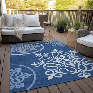 Piper Looms Chantille Scrolls ACN874 Navy Machine Washable Area Rug Outdoor Lifestyle Image Feature