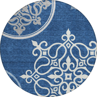 Piper Looms Chantille Scrolls ACN874 Navy Machine Washable Area Rug Round Main Image