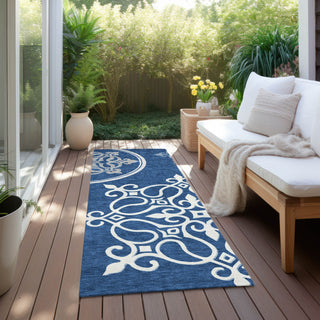 Piper Looms Chantille Scrolls ACN874 Navy Machine Washable Area Rug Runner Outdoor Lifestyle Image Feature