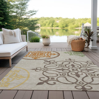Piper Looms Chantille Scrolls ACN874 Taupe Machine Washable Area Rug Outdoor Lifestyle Image Feature