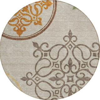Piper Looms Chantille Scrolls ACN874 Taupe Machine Washable Area Rug Round Main Image