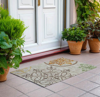 Piper Looms Chantille Scrolls ACN874 Taupe Machine Washable Area Rug Scatter Outdoor Lifestyle Image Feature