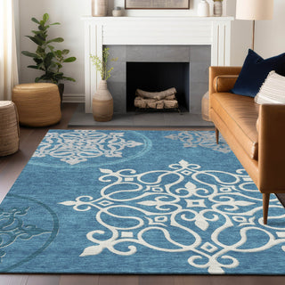 Piper Looms Chantille Scrolls ACN874 Teal Machine Washable Area Rug Lifestyle Image Feature