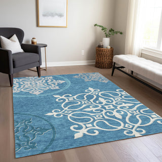 Piper Looms Chantille Scrolls ACN874 Teal Machine Washable Area Rug Lifestyle Image Feature