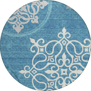 Piper Looms Chantille Scrolls ACN874 Teal Machine Washable Area Rug Round Main Image