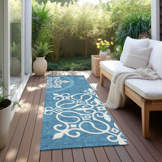 Piper Looms Chantille Scrolls ACN874 Teal Machine Washable Area Rug Runner Outdoor Lifestyle Image Feature
