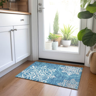 Piper Looms Chantille Scrolls ACN874 Teal Machine Washable Area Rug Scatter Lifestyle Image Feature