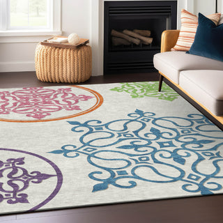 Piper Looms Chantille Scrolls ACN874 White Machine Washable Area Rug Lifestyle Image Feature