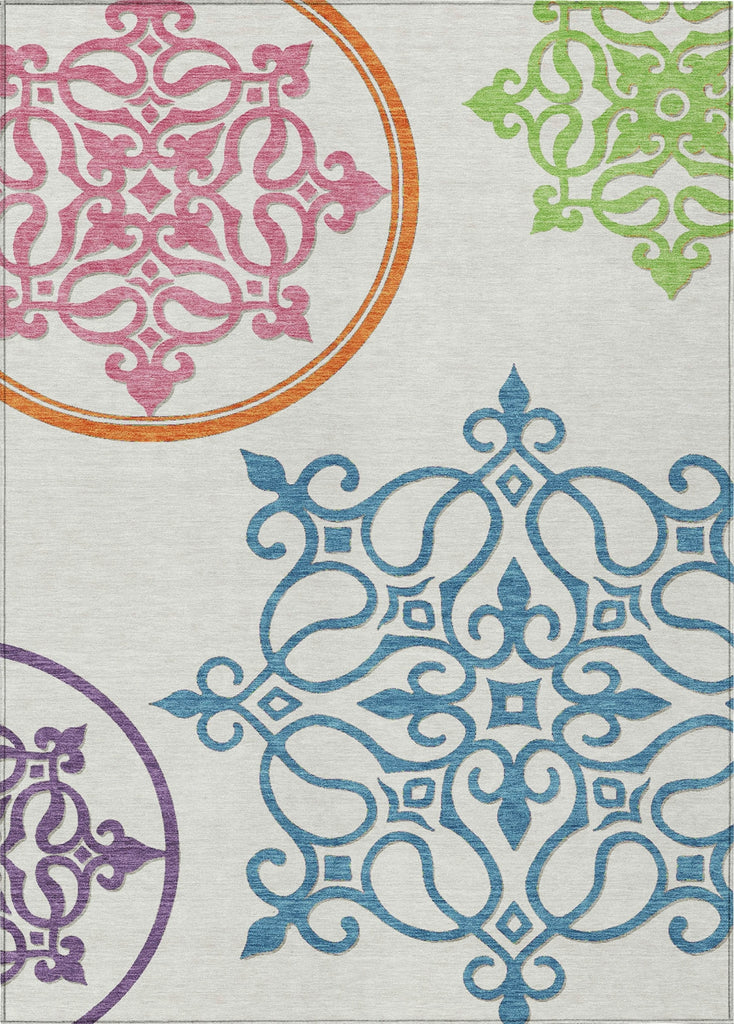 Piper Looms Chantille Scrolls ACN874 White Machine Washable Area Rug main image