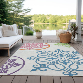 Piper Looms Chantille Scrolls ACN874 White Machine Washable Area Rug Outdoor Lifestyle Image Feature