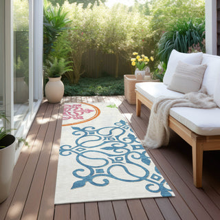 Piper Looms Chantille Scrolls ACN874 White Machine Washable Area Rug Runner Outdoor Lifestyle Image Feature