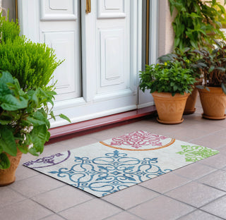 Piper Looms Chantille Scrolls ACN874 White Machine Washable Area Rug Scatter Outdoor Lifestyle Image Feature
