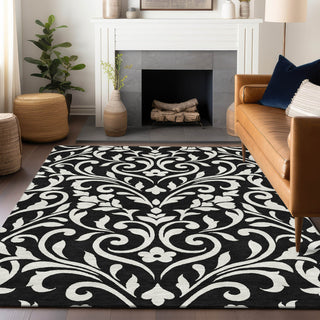 Piper Looms Chantille Floral ACN875 Black Machine Washable Area Rug Lifestyle Image Feature