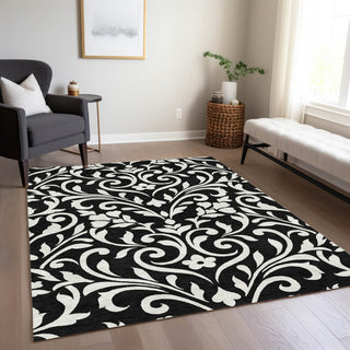 Piper Looms Chantille Floral ACN875 Black Machine Washable Area Rug Lifestyle Image Feature