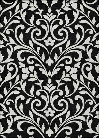 Piper Looms Chantille Floral ACN875 Black Machine Washable Area Rug main image