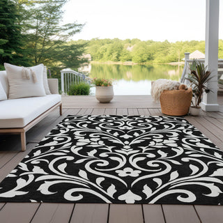 Piper Looms Chantille Floral ACN875 Black Machine Washable Area Rug Outdoor Lifestyle Image Feature