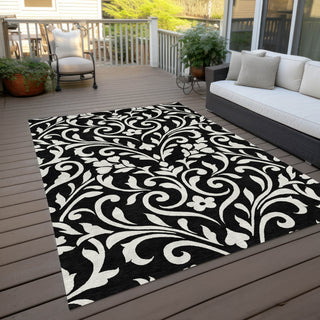 Piper Looms Chantille Floral ACN875 Black Machine Washable Area Rug Outdoor Lifestyle Image Feature