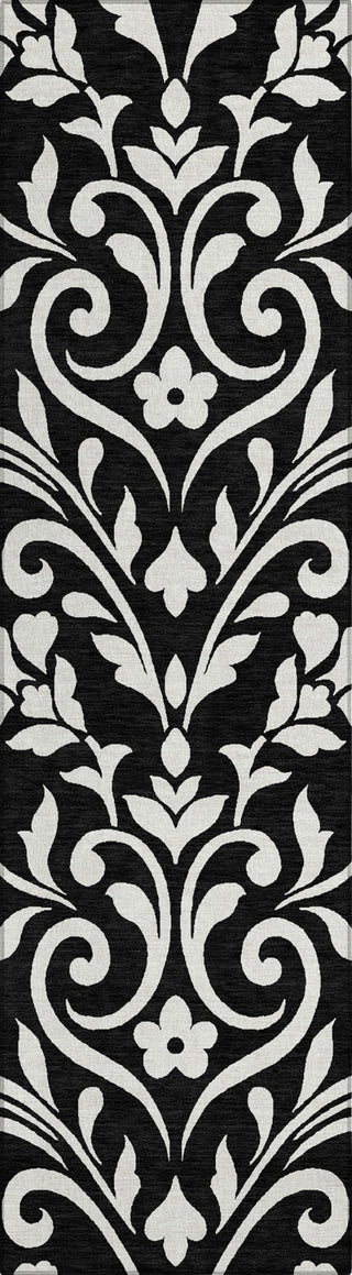Piper Looms Chantille Floral ACN875 Black Machine Washable Area Rug Runner Main Image