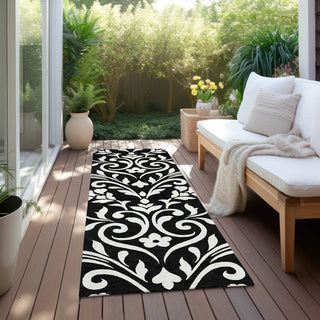 Piper Looms Chantille Floral ACN875 Black Machine Washable Area Rug Runner Outdoor Lifestyle Image Feature