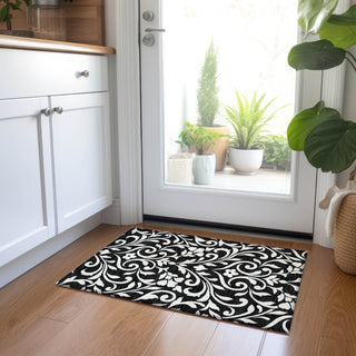 Piper Looms Chantille Floral ACN875 Black Machine Washable Area Rug Scatter Lifestyle Image Feature