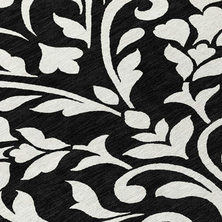 Piper Looms Chantille Floral ACN875 Black Machine Washable Area Rug Swatch Image