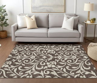 Piper Looms Chantille Floral ACN875 Chocolate Machine Washable Area Rug Lifestyle Image Feature