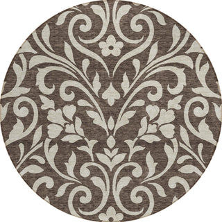 Piper Looms Chantille Floral ACN875 Chocolate Machine Washable Area Rug Round Main Image